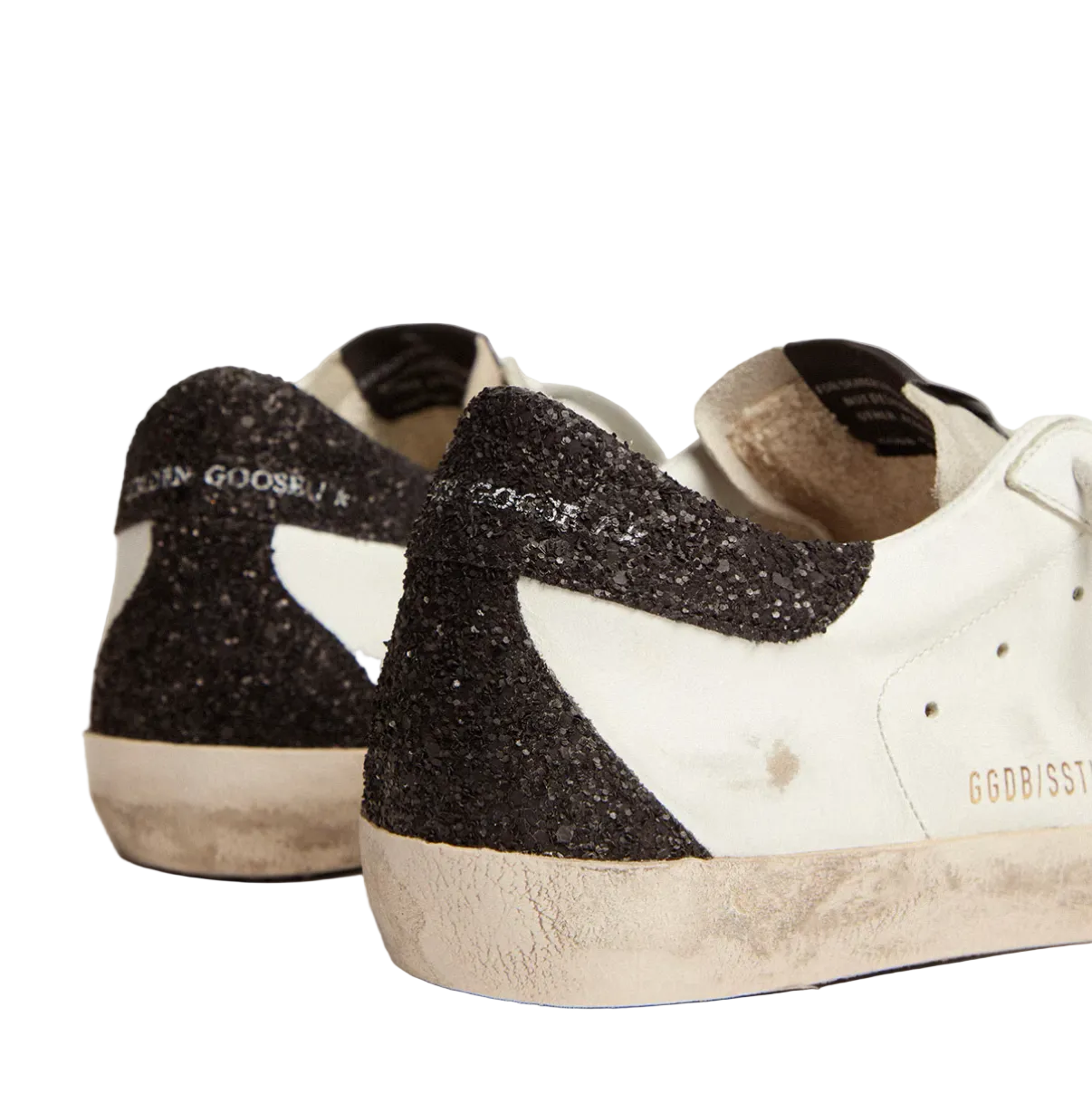 Basket Super-Star Étoile à Paillettes Dorées et Contrefort à Paillettes Noir