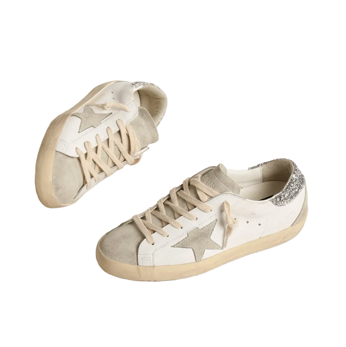 Basket Super-Star Étoile Grise et Contrefort Paillettes Argentées